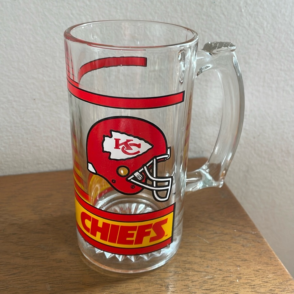 Vintage Kansas City Chiefs Glass Beer Mug Red Yellow Gold White Coffee Tea